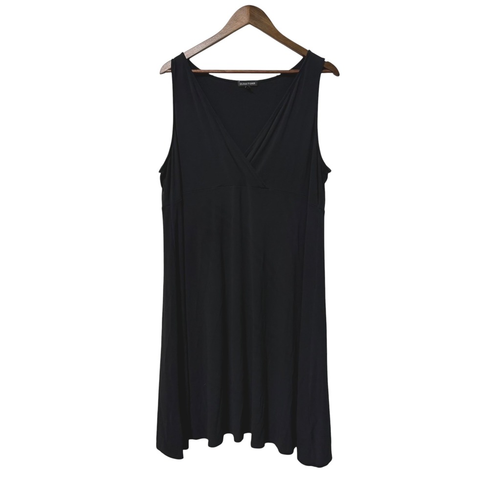 Eileen Fisher Dress Womens XL Black 100% Silk V-Neck Sleeveless Quiet Luxury